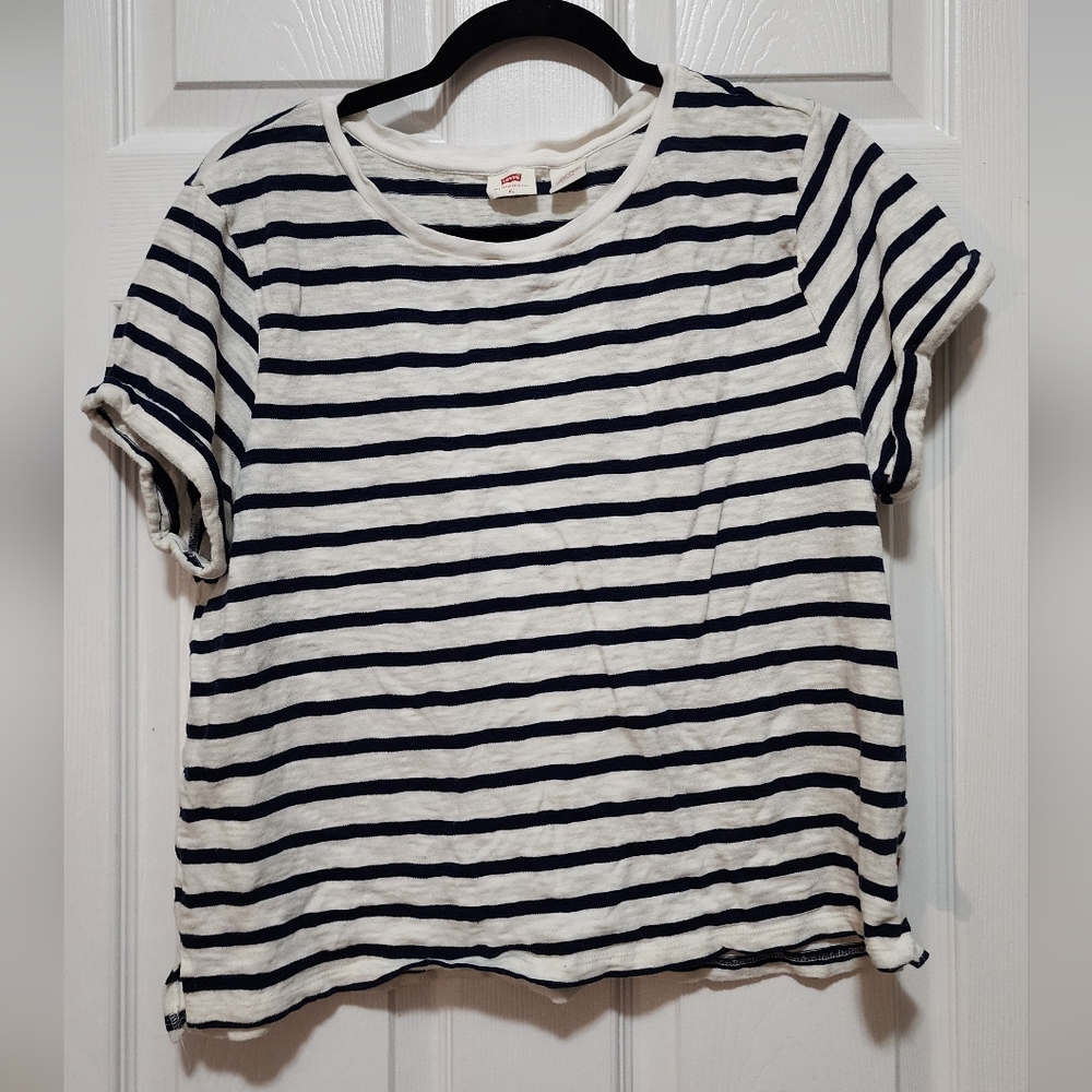 Womens Levis Striped Navy and White T-Shirt